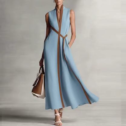 elegant light blue high neck maxi dress for women with pockets sophisticated feminine fashion perfect for events and stylish occasions