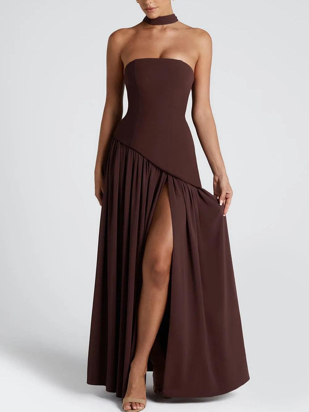 STRAPLESS MAXI DRESS WITH TIE SLIT