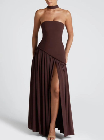 STRAPLESS MAXI DRESS WITH TIE SLIT