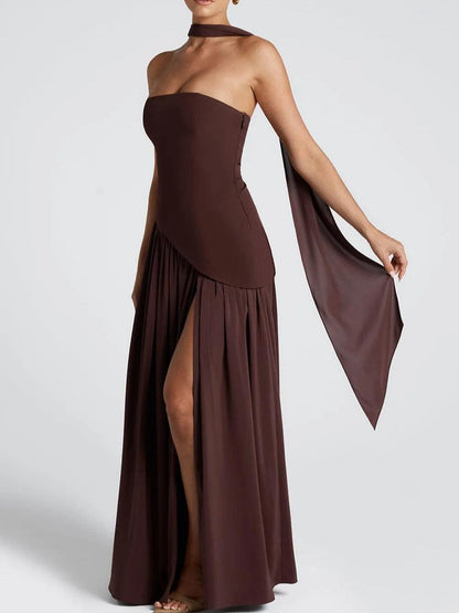 STRAPLESS MAXI DRESS WITH TIE SLIT