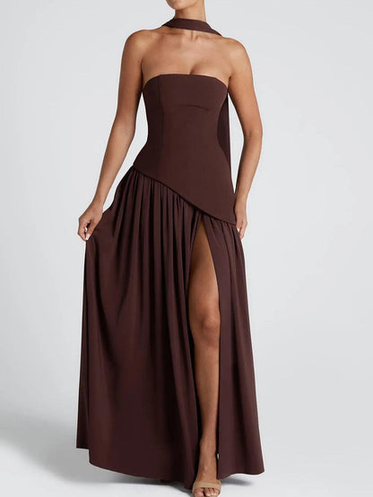 STRAPLESS MAXI DRESS WITH TIE SLIT