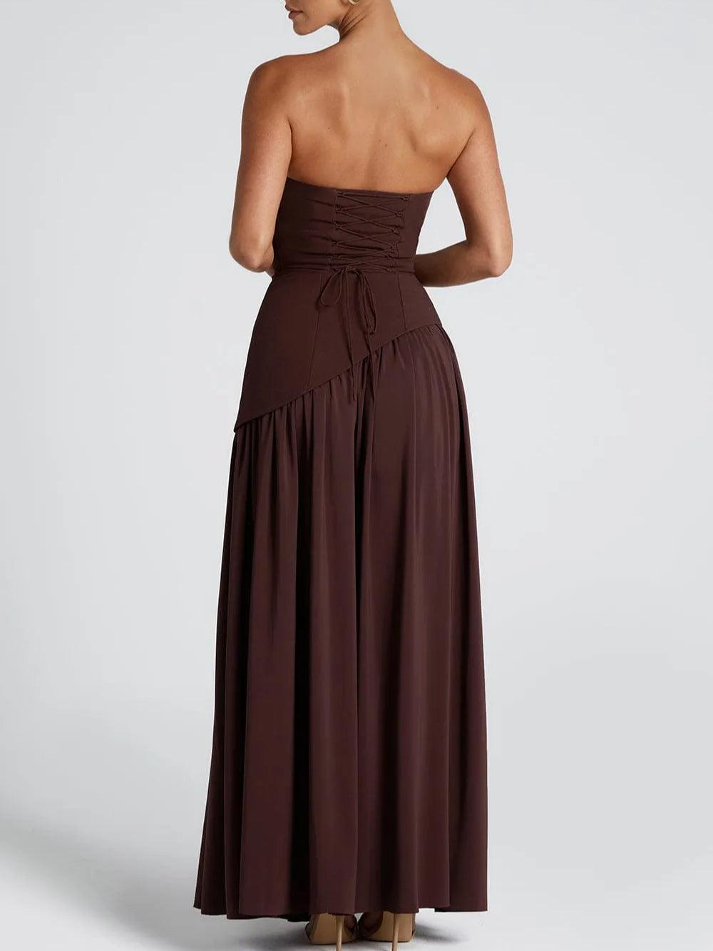 STRAPLESS MAXI DRESS WITH TIE SLIT