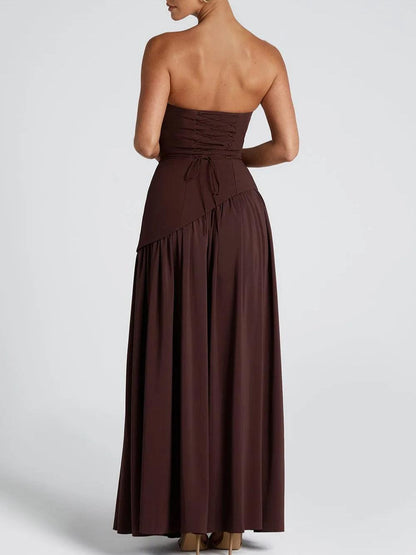 STRAPLESS MAXI DRESS WITH TIE SLIT