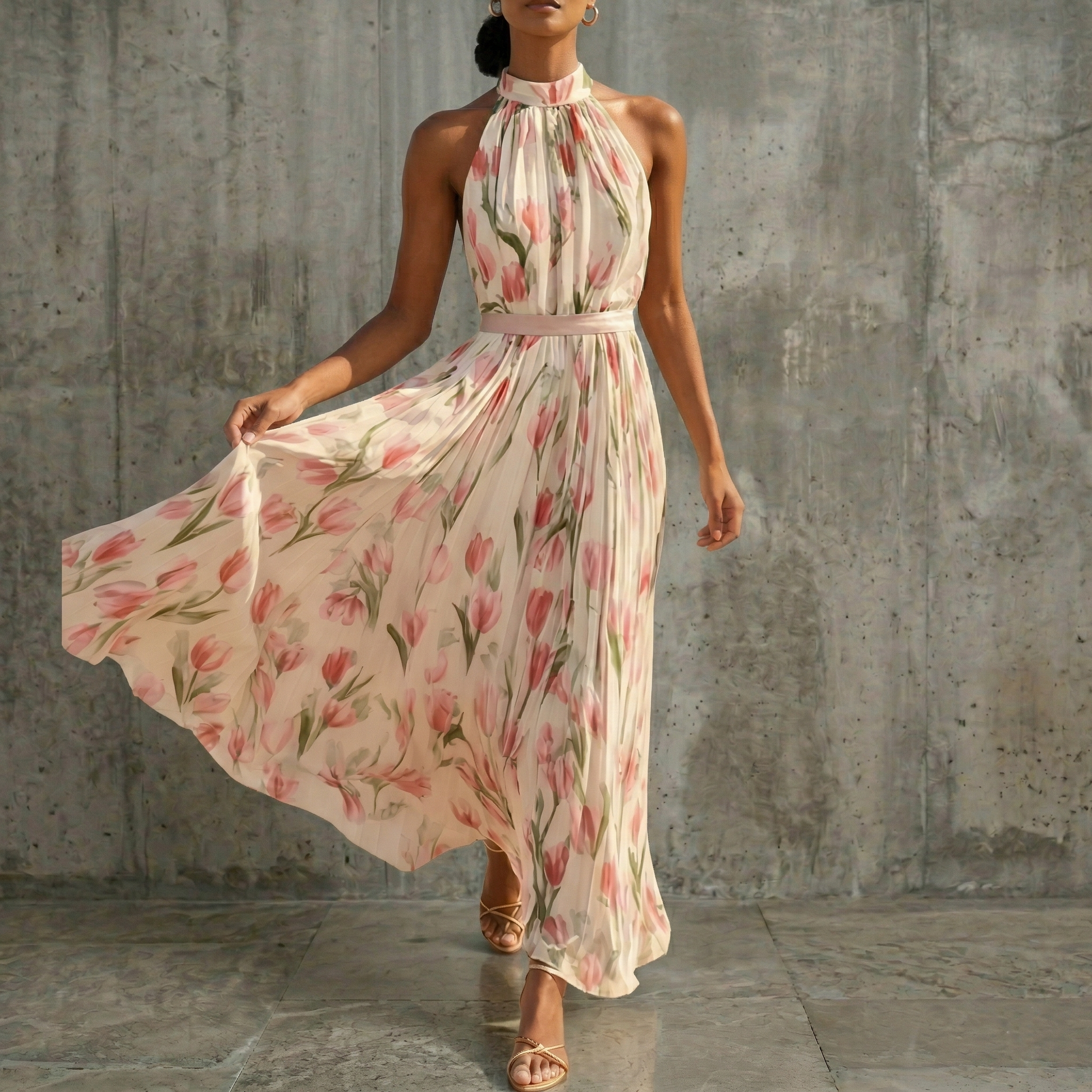 FLORAL SLEEVELESS HALTER MAXI DRESS Loopy Wear FLORAL SLEEVELESS HALTER MAXI DRESS Loopy Wear