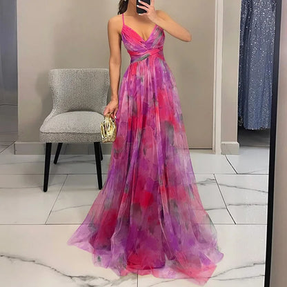 elegant pink floral pleated maxi dress for women with flowing silhouette refined feminine elegance perfect for ceremonies weddings and sophisticated events