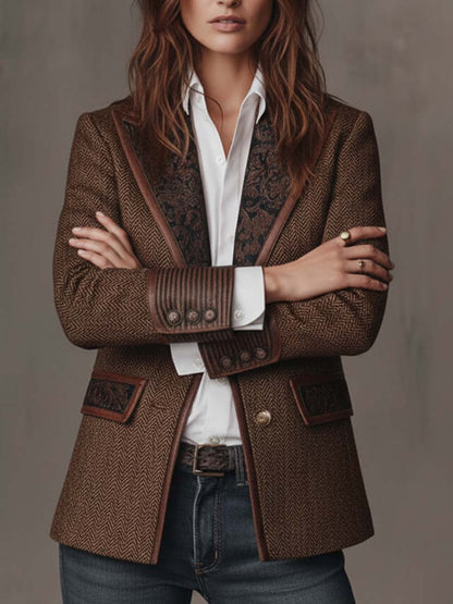 sophisticated tweed blazer for women with printed panels elegant feminine fashion ideal for office outfits events and stylish occasions