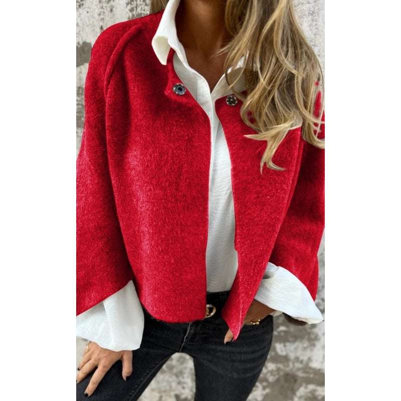 elegant red wool cape for women with front closure sophisticated feminine fashion perfect for events and special occasions