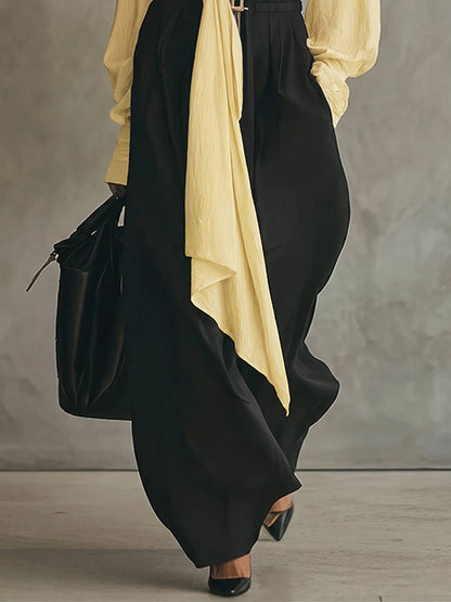 elegant two piece set for women with tie front shirt and wide leg pants sophisticated feminine fashion perfect for events dinners and stylish occasions