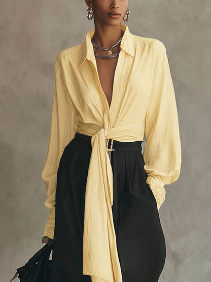 elegant two piece set for women with tie front shirt and wide leg pants sophisticated feminine fashion perfect for events dinners and stylish occasions