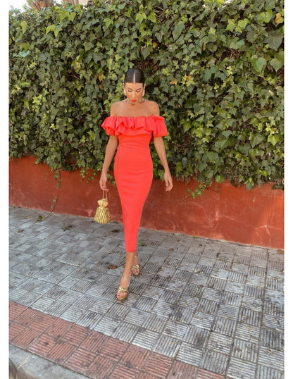 VESTIDO LARGO CON VOLANTES