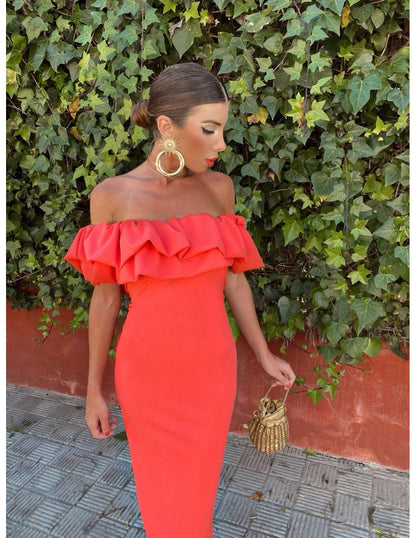 VESTIDO LARGO CON VOLANTES