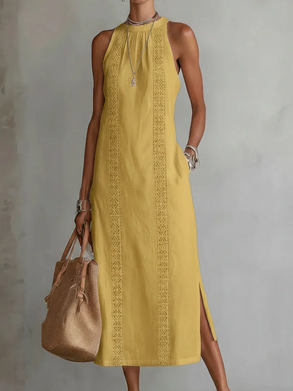 elegant yellow off shoulder maxi dress for women with slit round neck sleeveless refined feminine fashion perfect for outings and stylish occasions